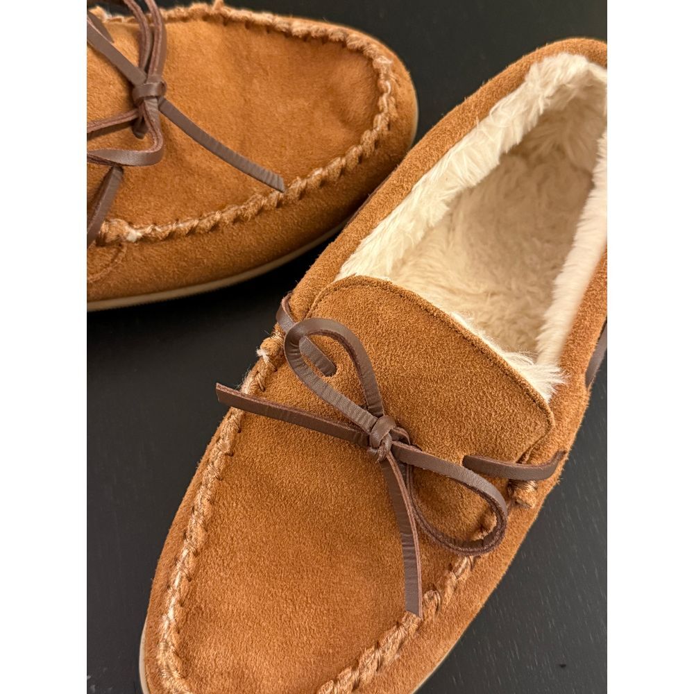 J. Crew Sherpa-Lined‎ Suede House Slippers Mens 7 Cozy Caramel Moccasin Slip-Ons